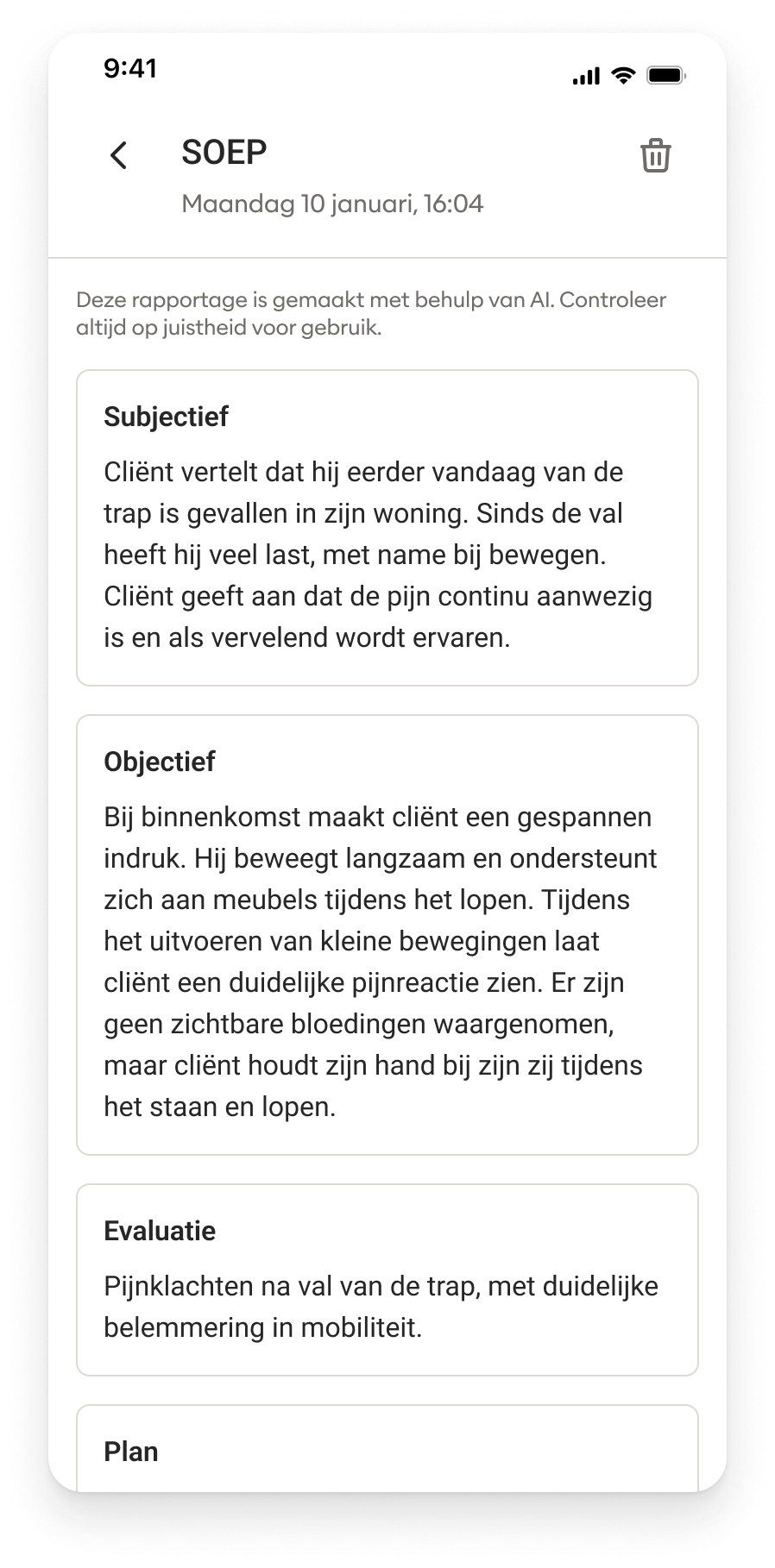Schrijfhulp example showing AI-generated report with banner